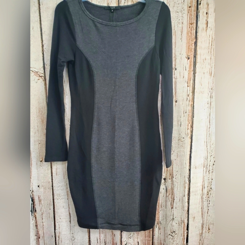 Tart Women's Small Black & Gray Long Sleeve Bodycon Form-Fitting‎ Dress LBD NEW